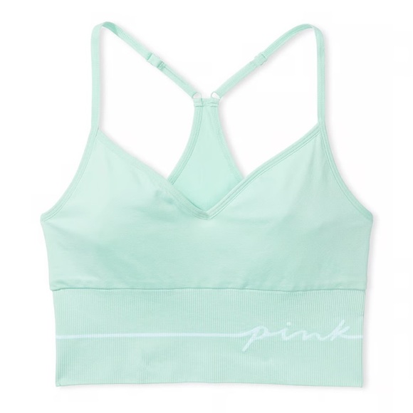 NEW NWT PINK VS Victoria Secret M‎ Medium racerback sports bra mint green blue - Picture 1 of 6